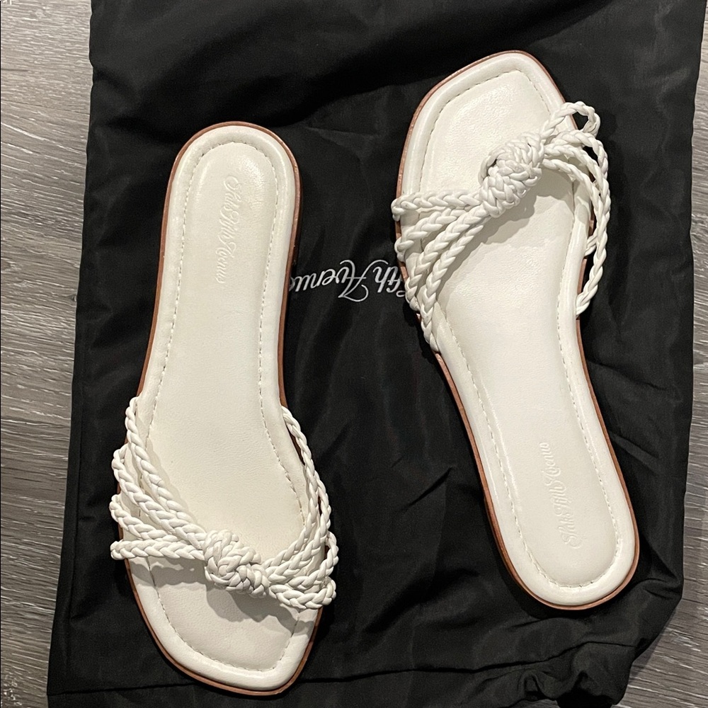 Saks Fifth Avenue White Braided Knot Slide Sandals